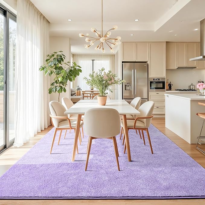 Chicrug 4x6 Minimalist Washable Area Rugs for Bedroom Living Room Classroom, Modern Soft Memory Foam Rug for Kids Nursery, Low Plie Indoor Carpet for Dorm Dining Office Bedside Room Decor, Purple