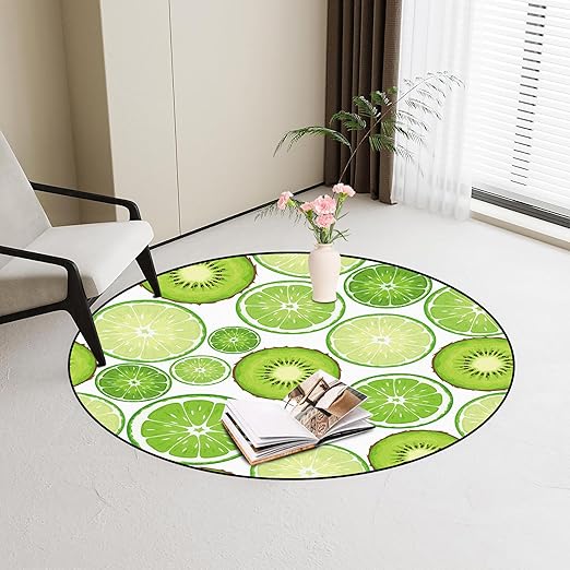 Green Kiwi Fruit Round Rug Circle Rugs for Bedroom Dorm Living Room Chinese Gooseberry Area Rug Floor Mat Pad Doormat Carpet, 5'X5'(150X150cm)
