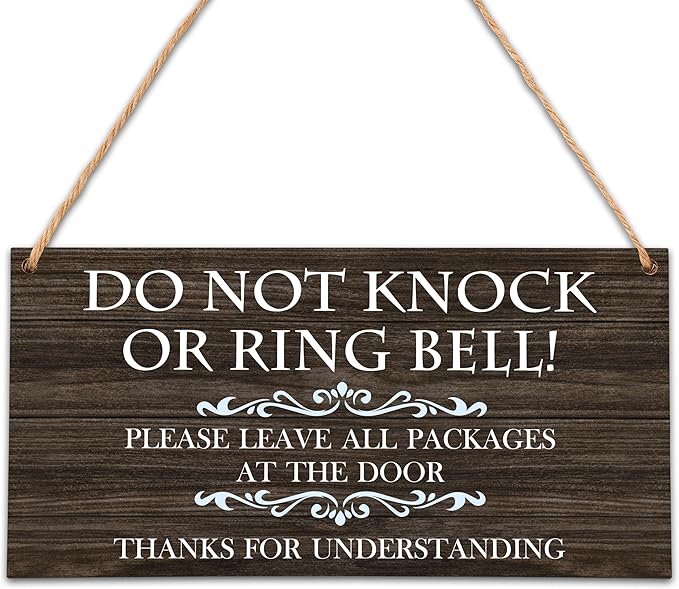 Please Do Not Knock Or Ring Doorbell Wooden Plaque Sign, No Soliciting Warning Reminder Sign, Baby Sleeping Sign For Front Door - HF07