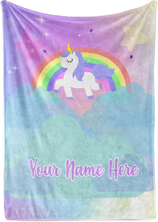 Personalized Unicorn Blanket for Girls | Kids Unicorn | Custom Plush Fuzzy Unicorns for Toddler | Customized Little Girl Throw Blankets | Baby Girl Sofa Bed Birthday (Fleece – 30x40)