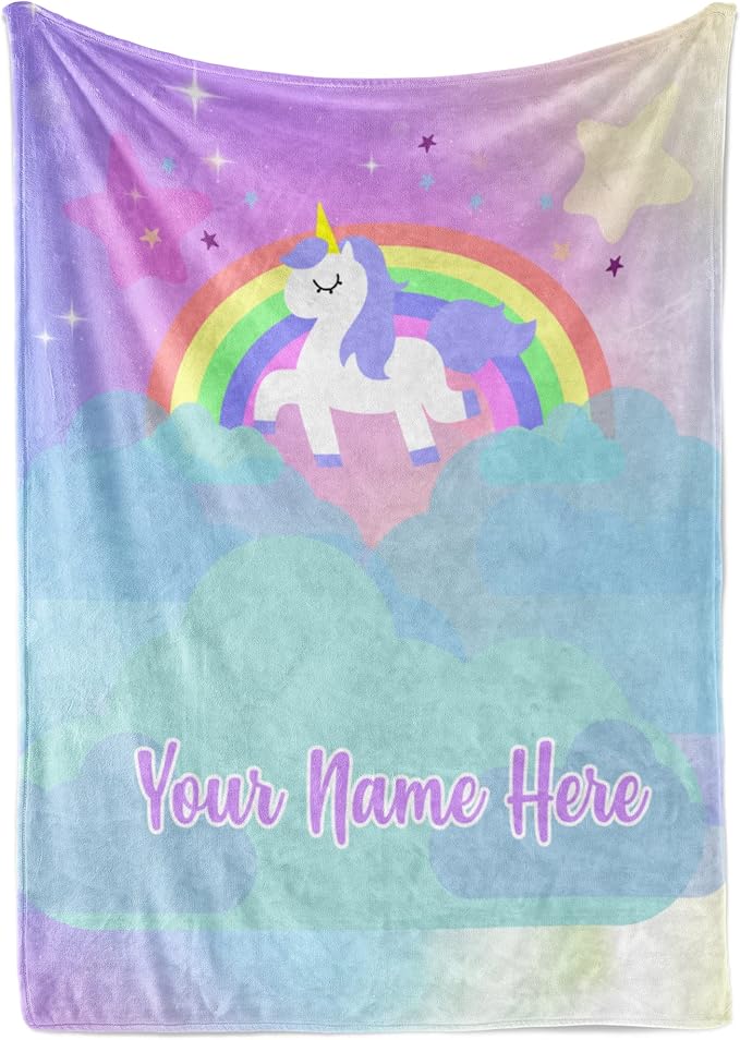 Personalized Unicorn Blanket for Girls | Kids Unicorn | Custom Plush Fuzzy Unicorns for Toddler | Customized Little Girl Throw Blankets | Baby Girl Sofa Bed Birthday (Sherpa – 50x60)