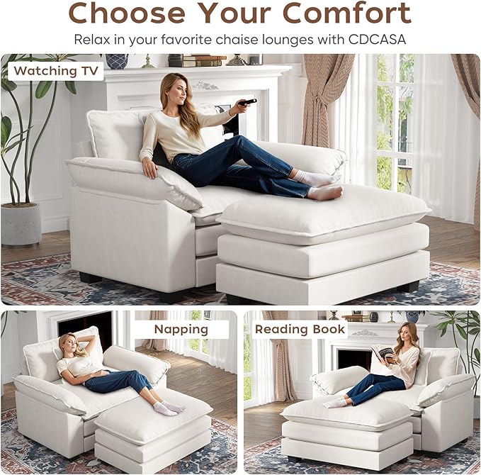 CDCASA Oversized Accent Chair with Ottoman, Velvet Comfy Cloud Sofa Chair with Large Seat and Upholstered Armrests, Modern Extra Wide Armchair Reading Chairs for Bedroom, Living Room, Beige