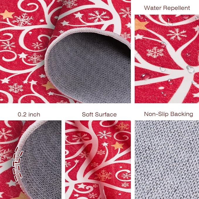 4' Machine Washable Christmas Round Area Rug, Non-Slip Vintage Floral Circle Floor Rugs for Kids, Low Pile Room Carpet for Living Room, Bedroom, Dining Room & Nursery(4' Christmas Tree)