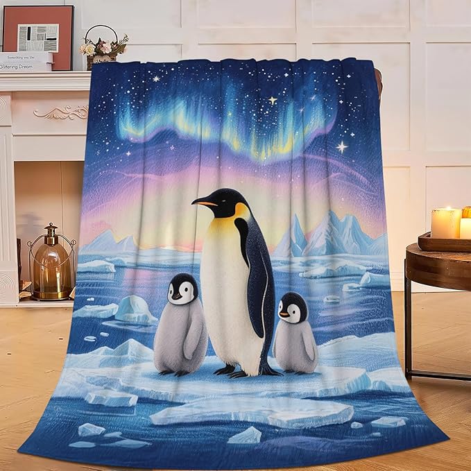 Penguin Blanket Penguins Animal Throw Blanket Plush Cozy Fleece Ultra Soft Warm Fuzzy Stuff Bedding Nursery Toddler Baby Blankets Gifts for Boys Girls Kids Adult Men Women 50"X60"