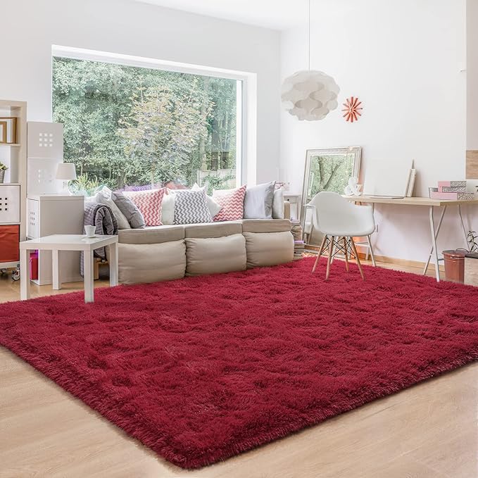 BENRON Fluffy Rugs for Living Room 6x9 Wine Red, Washable Large Area Rugs for Bedroom Dining Table Office Kids Nursery Room, Washable Indoor Floor Carpets
