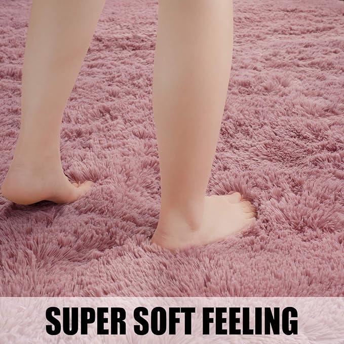 Merelax Modern Soft Fluffy Large Shaggy Rug for Bedroom Livingroom Dorm Kids Room Indoor Home Decorative, Non-Slip Plush Furry Fur Area Rugs Comfy Nursery Accent Floor Carpet 4'x6' Blush