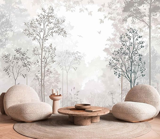 Foggy Forest Wallpaper Mural Vintage Woodland Large Wall Mural for Living Room Bedroom Bathroom (Not Self-Adhesive)