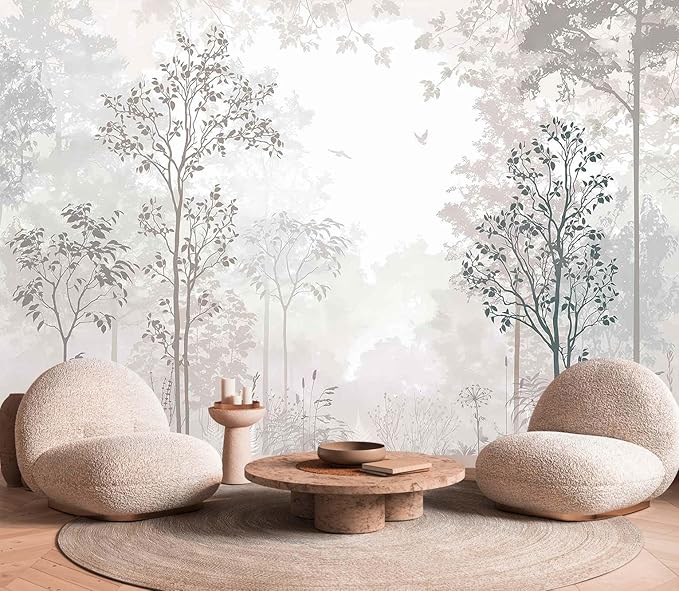 Foggy Forest Wallpaper Mural Vintage Woodland Large Wall Mural for Living Room Bedroom Bathroom (Not Self-Adhesive)