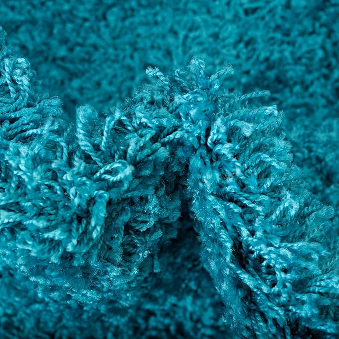 Unique Loom Solid Shag Collection Area Rug (5' 1" Round, Turquoise)