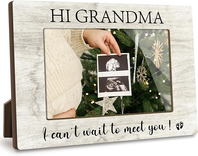 First Christmas Baby Picture Frame - Gender Reveal Decorations and Baby Shower Gifts for New Mom Grandparent I Can't Wait to Meet You Pregnancy Announcement Newborn Nursery 4 X 6 Inch Frame - A03