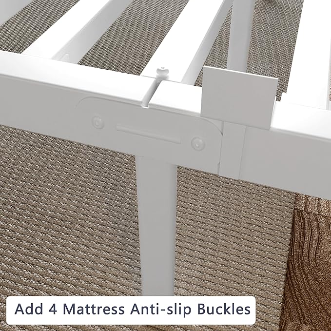 White Twin Size Bed Frames 14 Inch, Metal Platform Twin Bed Frame No Box Spring Needed, Heavy Duty Steel Support 3500 LBS, DIY Headboard, Round Legs, Noiseless, Storage Space, Easy Assembly
