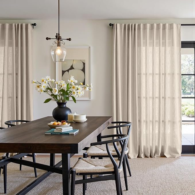 jinchan Linen Blend Curtain 84 inch Length 1 Panel for Sliding Door, Light Filtering 100 inch Extra Wide Living Room Drape with Rod Pocket Back Tab(100W x 84L, Oat)