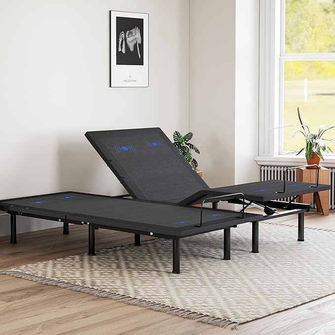 EGOHOME Split King Adjustable Bed Frame with Wireless Remote,Independent Head and Foot Incline Electric Bed Base with Adjustable Legs Massage,Zero Gravity, LED Night Lights,USB
