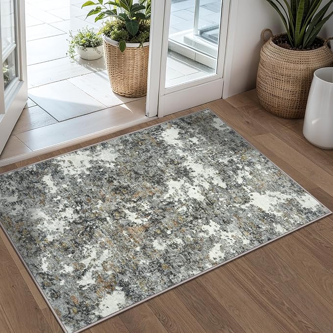 Area Rug 2x3 Washable Rug: Soft Small Entryway Rug with Anti-Slip Backing Non-Shedding Stain-Resistant Abstarct Modern Carpet for Kitchen Bedroom Indoor Front Entrance-Gray/Multi