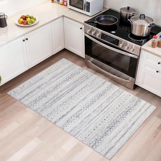 Area Rugs for Living Room Washable Living Room Rug Soft Neutral Indoor Floor Carpet Non-Slip Stain Resistant Modern Boho Rugs for Bedroom Dining Room Kids Room Nursery Office Home Grey