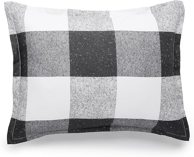 Amazon Basics Lightweight Microfiber Comforter Sets, 3-Pieces, Black/White,Checkerboard, Full/Queen