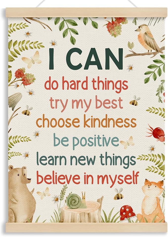 MOTERMATE Inspirational Nursery Poster Hanger Frame, Nature Forest Positive Quote Wall Hanging Decor Art Framed for Toddlers Kids Room Nursery Playroom, Motivational Wall Poster Prints, 12x16 Inch