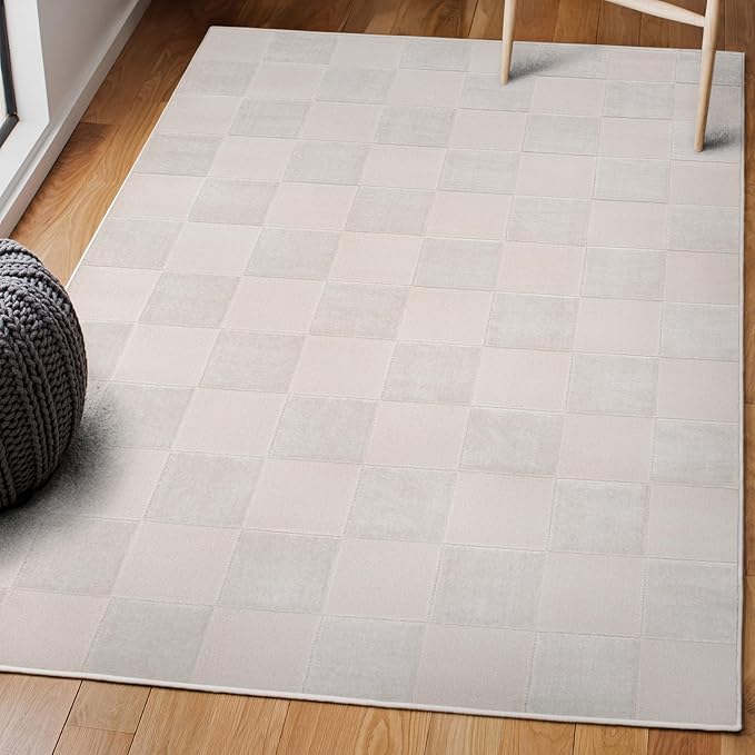 JONATHAN Y Checkerboard High-Low Indoor Area Rug 3X5 White/Cream, Thea Modern Geometric for Living Room, Bedroom, Kitchen, Office, Easy-Cleaning, High Traffic, Pet-Friendly, Non-Shedding SND103B-3