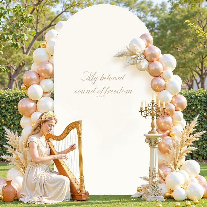Beige Arch Backdrop Covers, 6.6FT Polyester Fitted Wedding Arch Stand Cover Round Top Chiara Stretchy Arch Backdrop Cover for Birthday Party Ceremony Banquet Decoration
