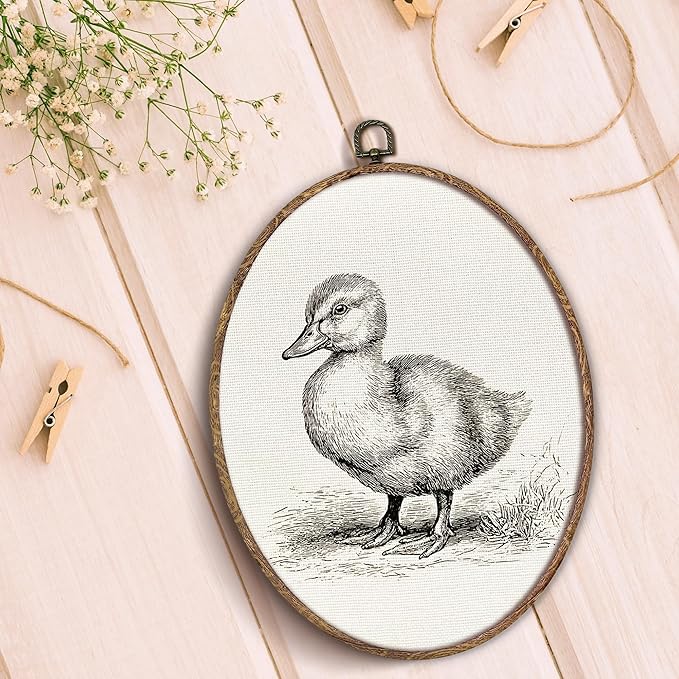Vintage Duck Oval Wall Art Framed, Cottagecore Duck Oval Wall Decor, Retro Animal Farmhouse Hanging Canvas Prints Wall Sculptures for Home Living Room Nursery Decor, 8.5x11.5 Inch