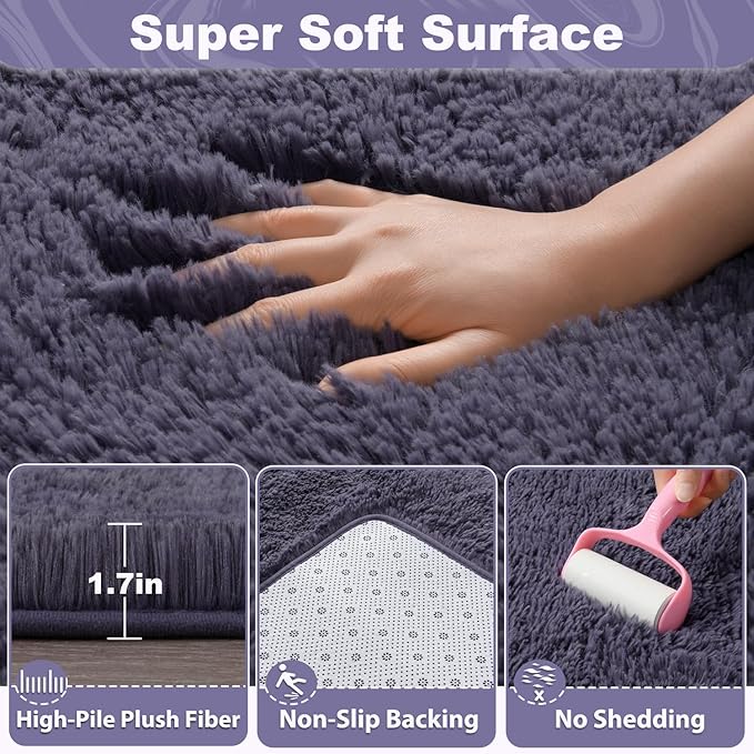 EVOIONOS 7x10 Washable Large Area Rug for Living Room, Fluffy Shag Rug for Bedroom, Ultra Soft Plush Non Slip Carpet for Indoor Floor Bedside Nursery Kids Girls Room Home Decor Aesthetic, Gray Purple