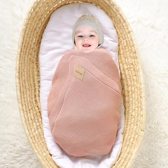 Baby Blanket 30 x 40 Inch Soft Knit for Boys & Girls Cotton Nursery Swaddling Blankets Toddler Knitted Crochet Receiving Crib