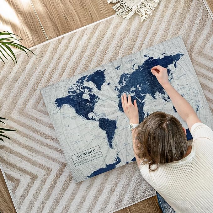 ElephantStock - My World Push Pin Map V Wall Art - Horizontal Canvas Wall Art - Living Room Wall Decor - Unique Map Canvas Art - Gray And Blue Decor - 36" x 24"