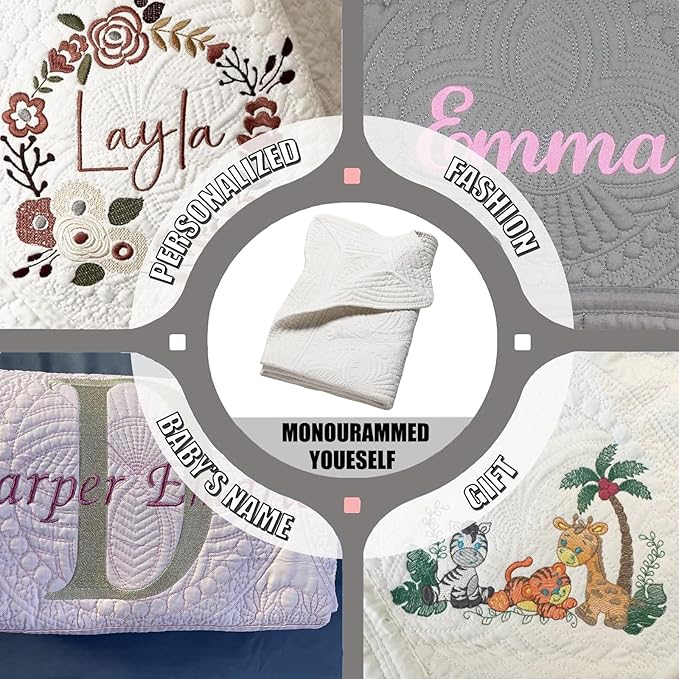PEACELOVER Embossed Neutral Baby Quilt Durable, Lightweight Baby Blankets Four Seasons for Personlized Monogram Cotton Quilted Blanket Toddler Quilt for Boys and Girls 46x36 Inches (white1)