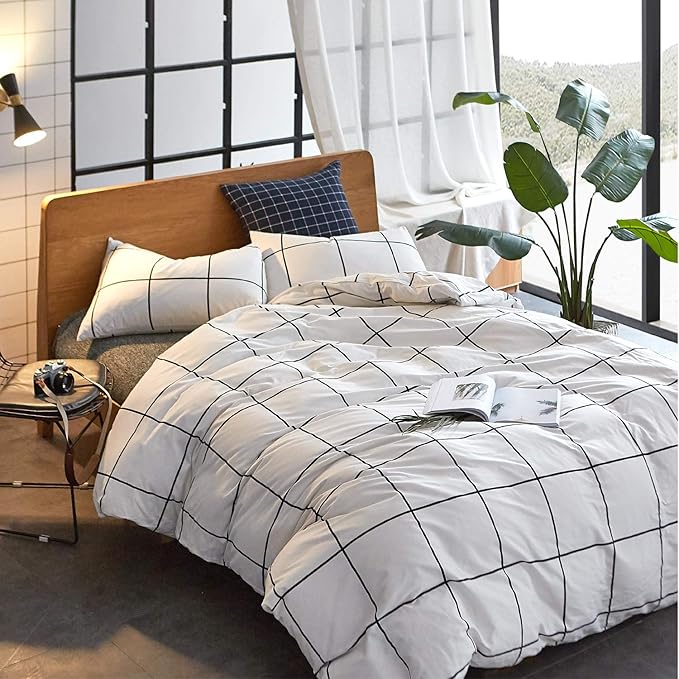 Jumeey Black and White Duvet Cover Twin Plaid Duvet Cover Grid Bedding Sets Boys Girls Gingham Bedding Teens White Grid Duvet Cover Twin Buffalo Checkered Duvet Simple Plaid Bedding Cover Twin Size