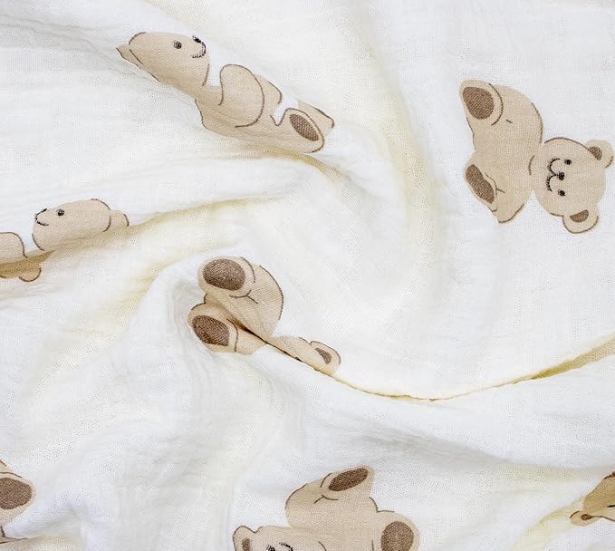 Baby Blanket Double Layer Cotton 40 x 40 Soft Receiving Blanket with Pattern Machine Washable Bear