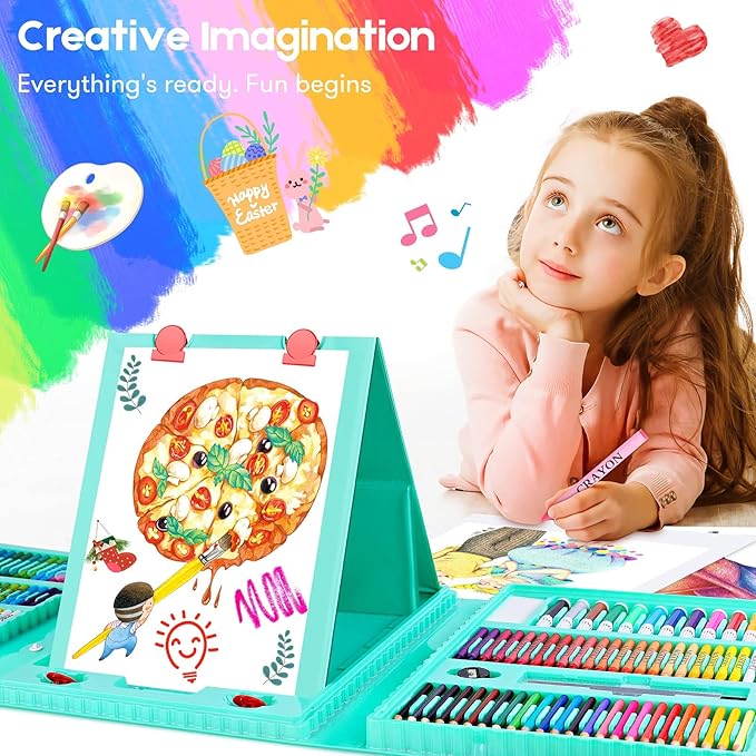iBayam Back to School Supplies for Kids Teen Girls Boys, Art Set Case with Trifold Easel, Scratch Paper, Sketch Pad, Coloring Book, Crayons, Pencils, Oil Pastels, Watercolors, Sharpener