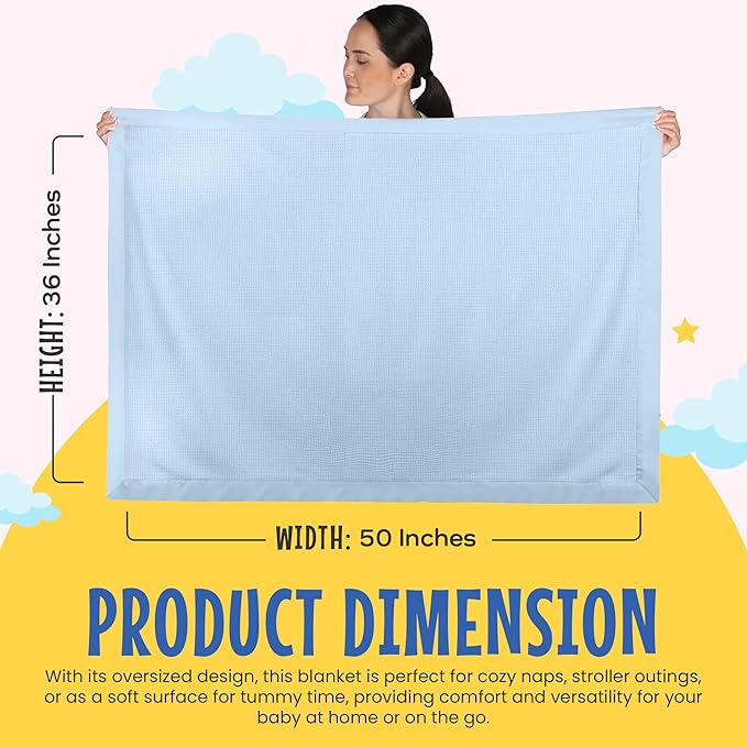 Blankets Thermal Waffle Baby Blanket Crib Bedding - Soft Cozy Warm Infant Thermal Cover for Nursery Stroller or Bassinet, Lightweight Ideal Shower Gift, Nylon Trim Blue 36" x 50"