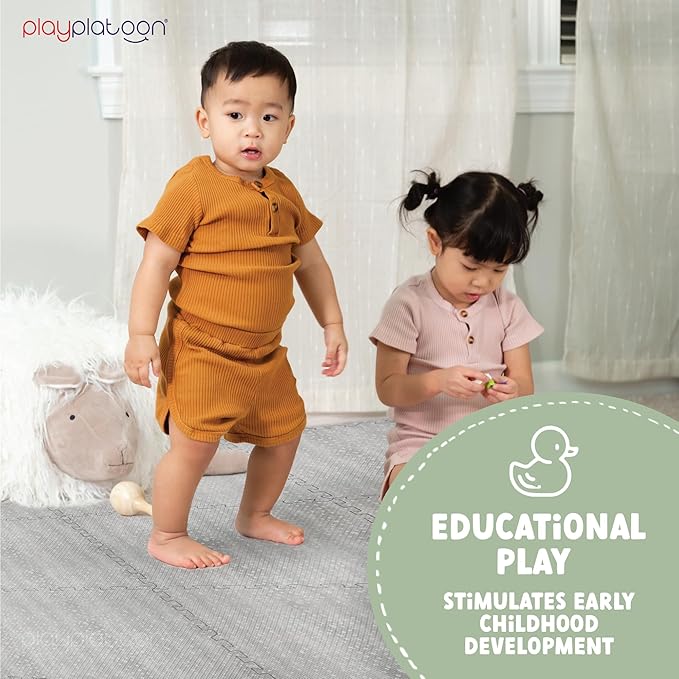 Play Platoon Non-Toxic Large Kids Play Mats for Floors - Extra-Thick Interlocking Foam Tiles. Puzzle Mat Pieces with Border, Neutral Playmat Rug for Toddlers & Children, Beige, 72 x 72 inch