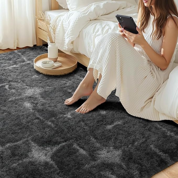 Meralax Gray Rugs for Living Room Bedroom, 5x8 Feet Soft Fluffy Gray Shaggy Bedside Rug, Machine Washable Indoor Floor Carpet for Kids Girls Boys, Dorms, Nursery Rooms, Home Decor Aesthetic