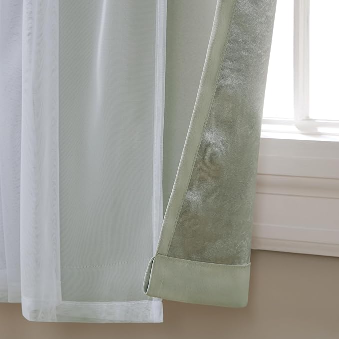 TOWN & COUNTRY LUXE Talia Double Layer Indoor Curtains, Sheer and Room Darkening Blackout, Grommet Top, Energy Efficient, 2-Pack Set, 52"x84", Soft Grey