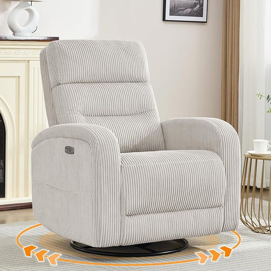 Swivel Glider Recliner for Nursery, Power Rocking Recliner with USB and Type-C Port, Nursery Swivel Recliners for Living Room, Camel Corduroy