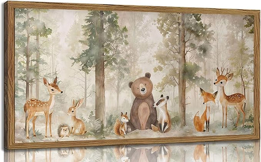 Woodland Animal Nursery Canvas Wall Art Wild Animals Forest Paintings Pictures Wall Decor Fox Bear Deer Watercolor Poster Print Artwork for Boys Room Girls Room Home Decoration （Unframed）