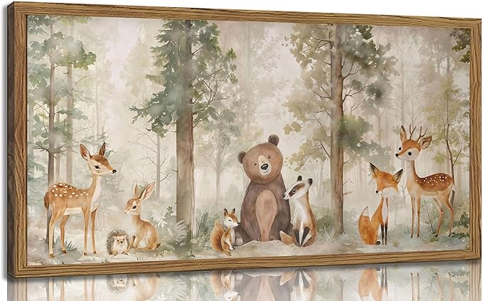 Woodland Animal Nursery Canvas Wall Art Wild Animals Forest Paintings Pictures Wall Decor Fox Bear Deer Watercolor Poster Print Artwork for Boys Room Girls Room Home Decoration （Unframed）