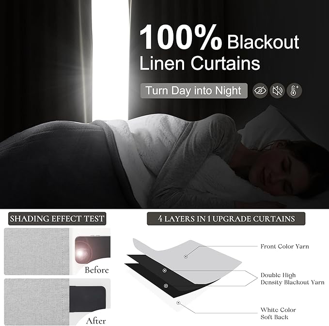 Light Grey Blackout Curtains 84 Inch Length 2 Panels Set for Bedroom, Modern Faux Linen Room Darkening Pleated Gray Burg with Rod Pocket Back Tab Insulated Curtain for Office Sunroom (50"Wx84"Lx2 )