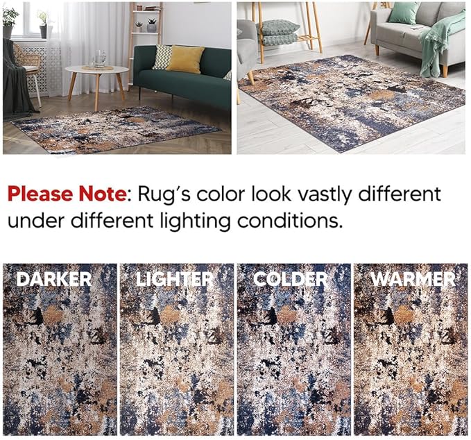Keen Home Design Area Rugs - 5ft Round Non-Shedding, Abstract Rugs for Kitchen, Living Room, Bedroom, Dining Room, Entryway - Size: 5'3" Round, Multi