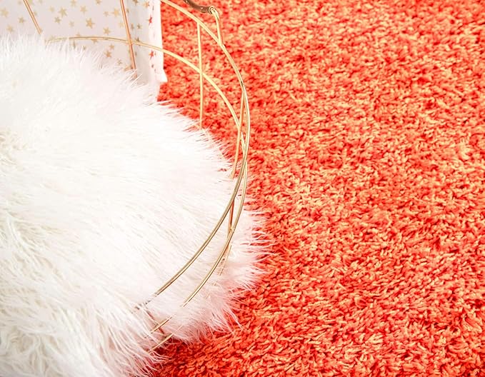 Unique Loom Solid Shag Collection Area Rug (2' 6" x 16' 5" Runner, Tiger Orange)