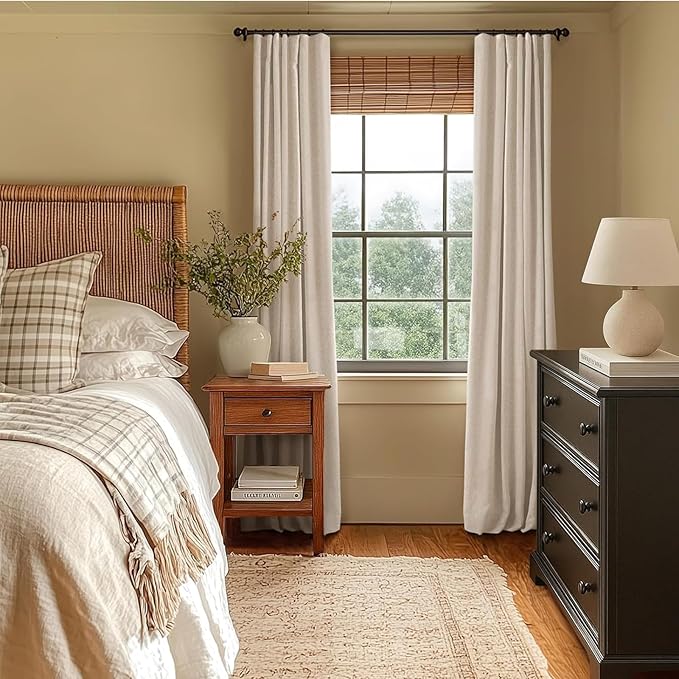 INOVADAY 100% Blackout Curtains for Bedroom, Black Out Curtains 84 Inch Long, Clip Rings Linen Blackout Drapes, Thermal Insulated Room Darkening for Living Room, 2 Panels - Oatmeal,W50xL84