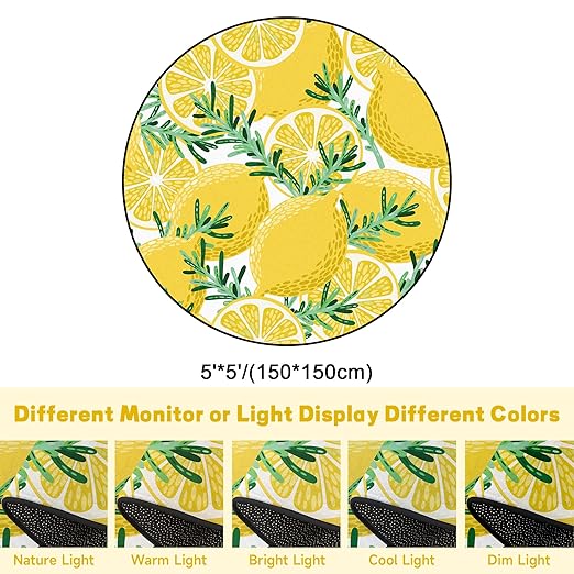 Lemon Round Rug Yellow Circle Rugs for Bedroom Dorm Living Room Lemon Tree Area Rug Floor Mat Pad Doormat Carpet, 5'X5'(150X150cm)