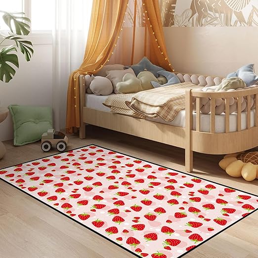 Strawberry Rug Kwaii Pink Area Rugs for Bedroom Dorm Living Room Cute Throw Rug Floor Mat Pad Doormat Carpet, 3' x 5'(90 x 160cm)