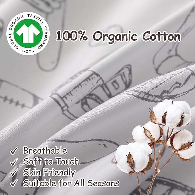 Simple&Opulence 100% Organic Cotton Duvet Cover for Kids Teens, 3 Pieces Soft Comforter Cover with Zipper Closure Cool Boy Girl Baseball Bedding Set - Sports, Twin