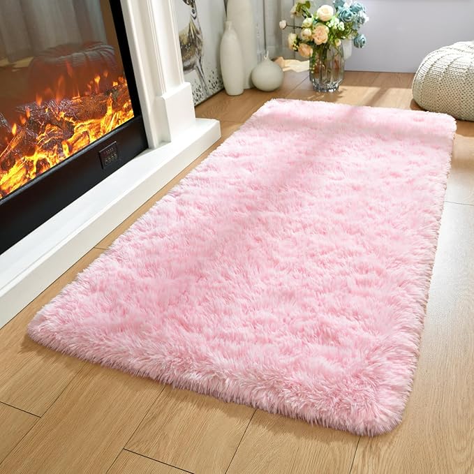 Merelax Soft Fluffy Rugs Pink Girls Bedroom Nursery Rug, 2x4 Small Shaggy Non-Slip Bedside Rug for Dorm Kids Room Carpet, Plush Furry Area Rugs Livingroom Accent Floor Indoor Holiday Decor