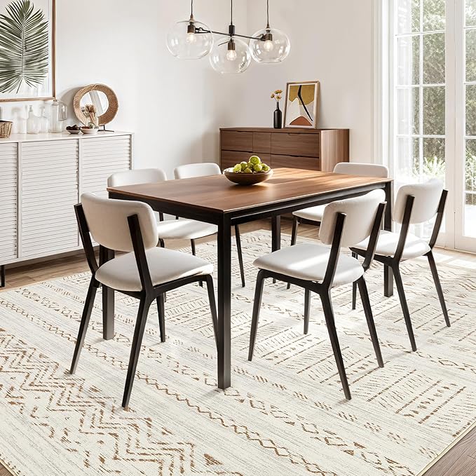 Area Rugs for Living Room Washable Living Room Rug Soft Neutral Indoor Floor Carpet Non-Slip Stain Resistant Modern Boho Rugs for Bedroom Dining Room Kids Room Nursery Office Home Brown/Cream