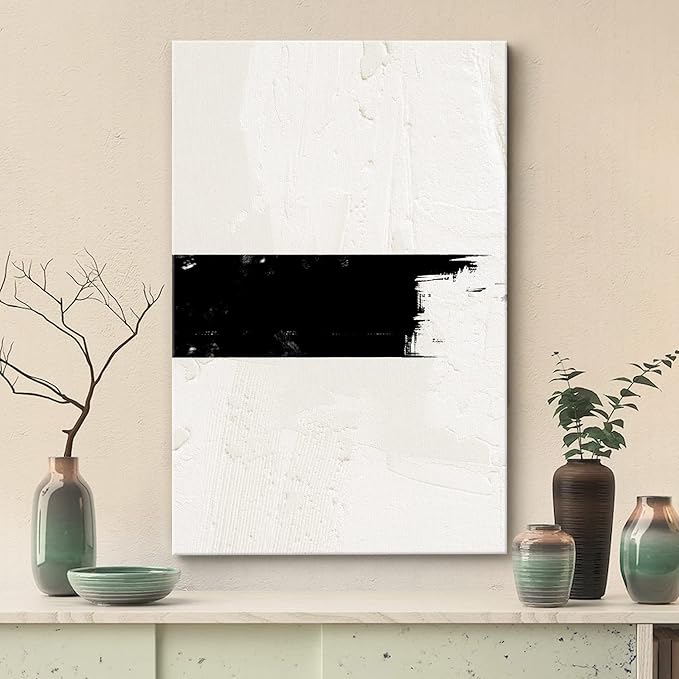 SIGNWIN Canvas Print Wall Art Geometric Black Stripe Tan Color Field Abstract Shapes Illustrations Minimalism Contemporary Nordic Relax/Calm Zen Decorative for Living Room, Bedroom, Office - 16"x24"