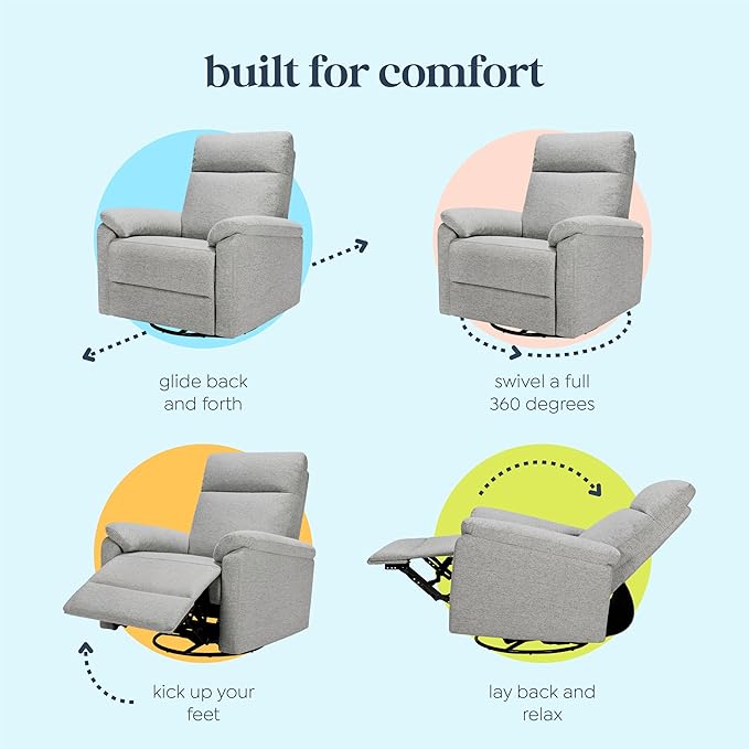 DaVinci Suzy Glider Recliner Nursery Chair - Glider Rocking Chair for Nursery and Living Room - GREENGUARD Gold, FSC & Certi-PUR US Certified - 360° Swivel Rocker Recliner Chair (Frost Grey)