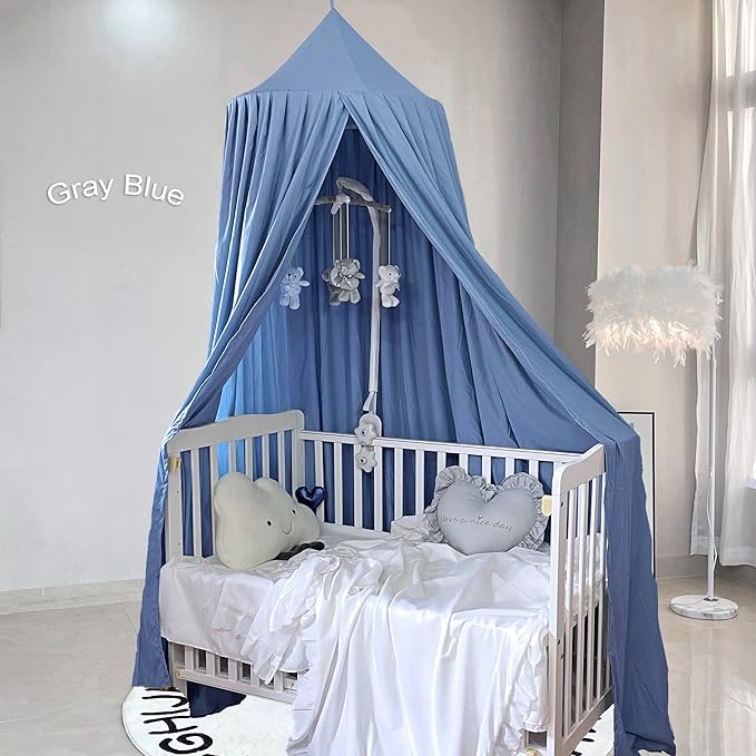 Kids Bed Canopy for Crib & Nursery - Hanging Canopy Blocking Light - Reading Canopy (Fog Blue)